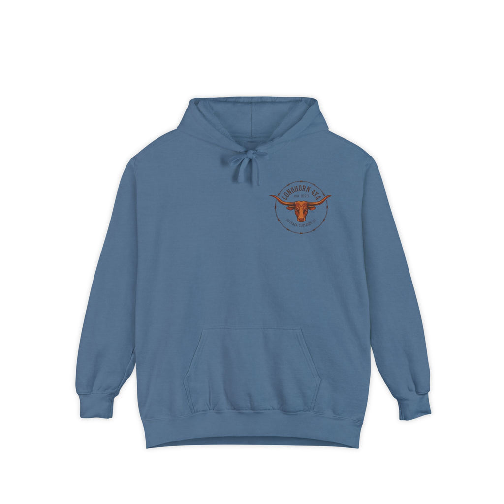 Longhorn 4x4 Coffee Ring Hoodie — Garment-Dyed Logo Sweatshirt