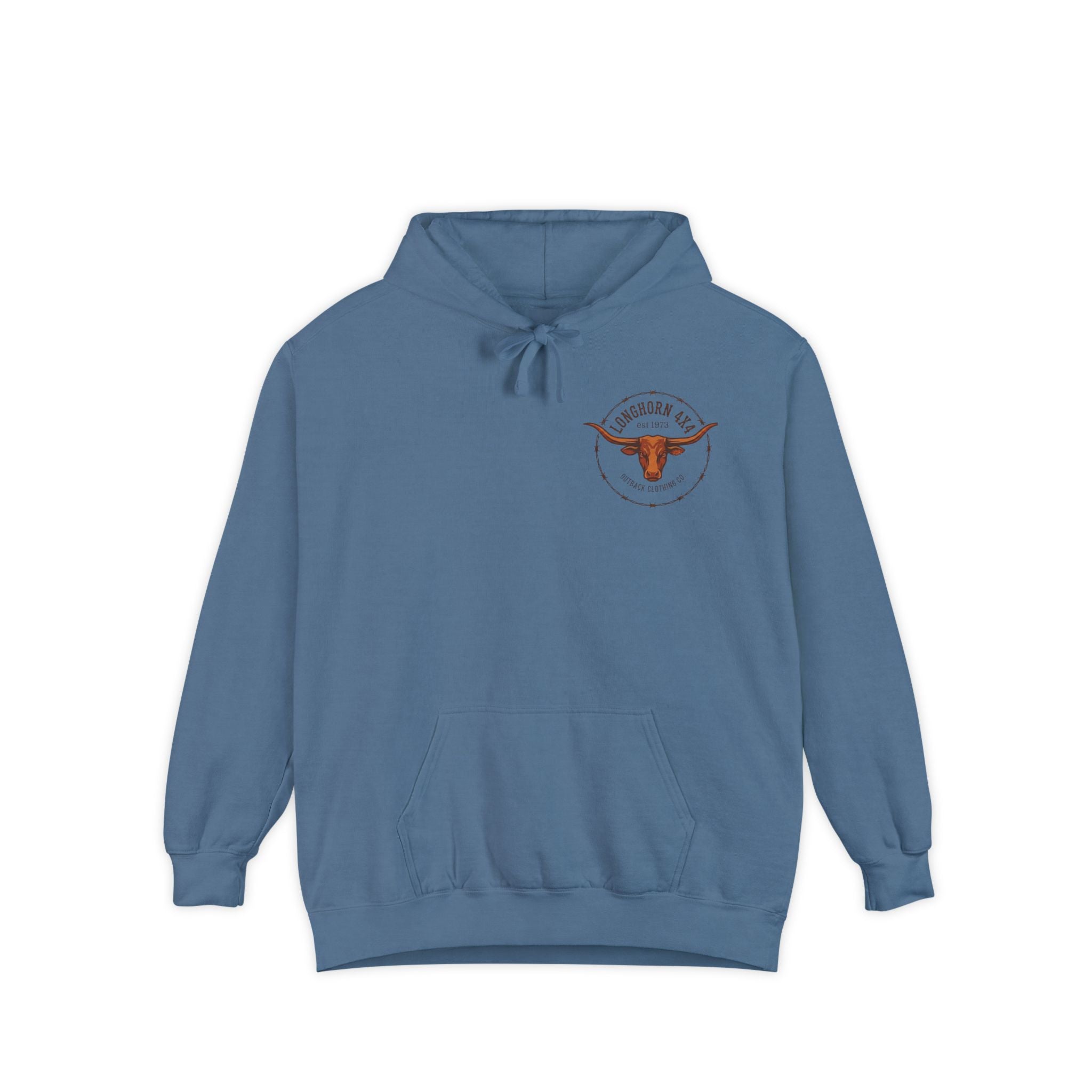 Longhorn 4x4 Coffee Ring Hoodie — Garment-Dyed Logo Sweatshirt