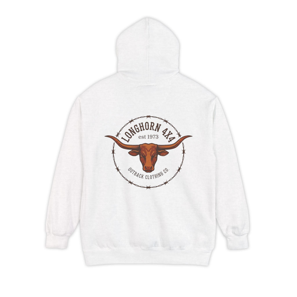 Longhorn 4x4 Coffee Ring Hoodie — Garment-Dyed Logo Sweatshirt