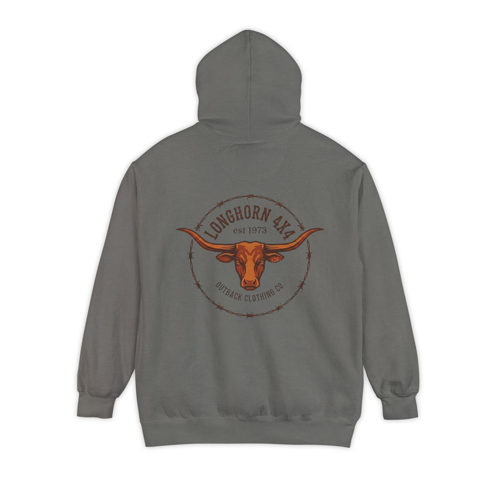 Longhorn 4x4 Coffee Ring Hoodie — Garment-Dyed Logo Sweatshirt