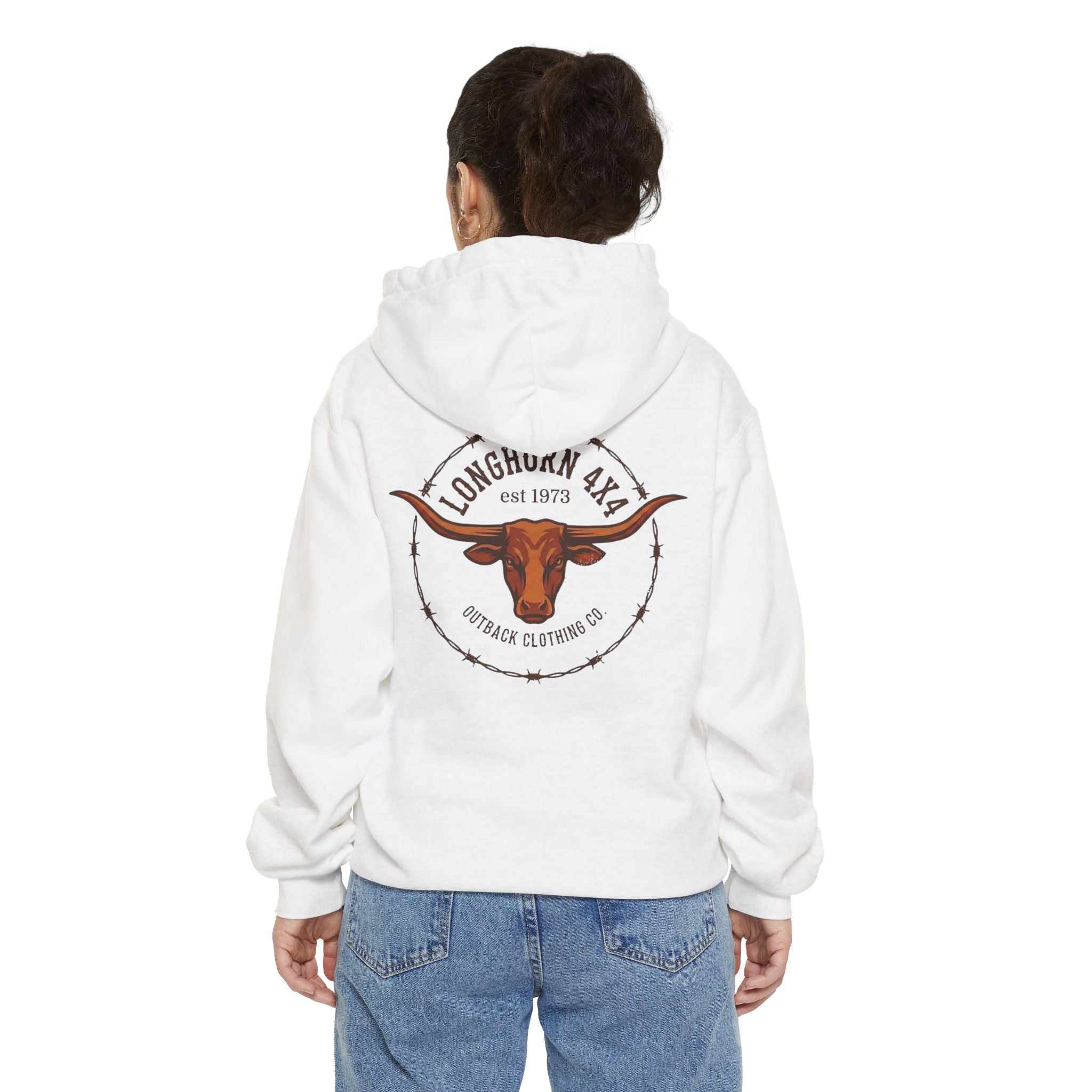 Longhorn 4x4 Coffee Ring Hoodie — Garment-Dyed Logo Sweatshirt