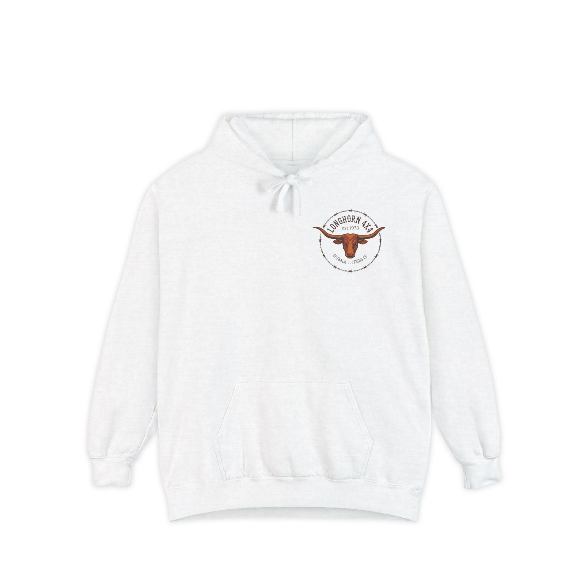 Longhorn 4x4 Coffee Ring Hoodie — Garment-Dyed Logo Sweatshirt