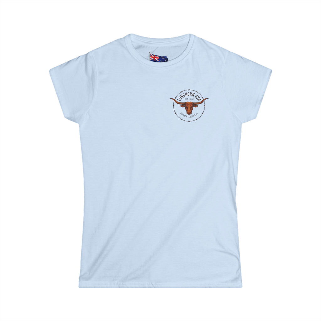 Light blue t-shirt with a logo on a white background